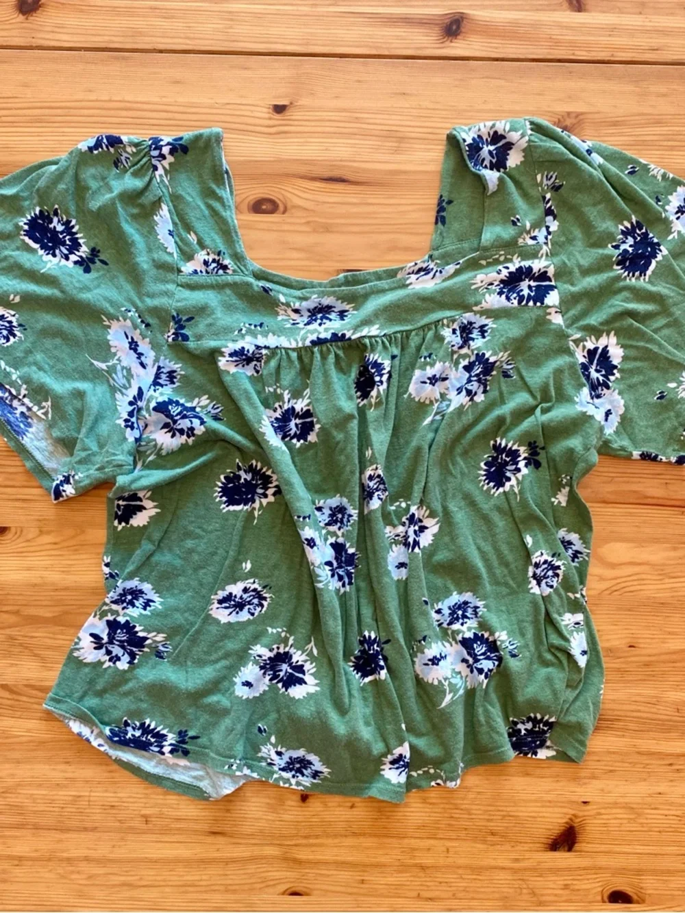 Lucky Brand Women's Square Neck Floral Short Sleeve Blouse Spring Green Size XL